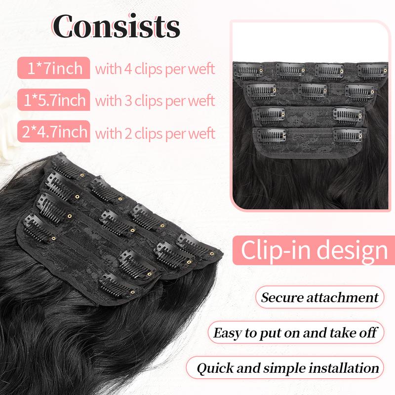 [ KooKaStyle ] Clip- in Synthetic Hair Extensions Long Wavy 4PCS Thick Hairpieces  Double Weft Natural Hair Extensions for Women