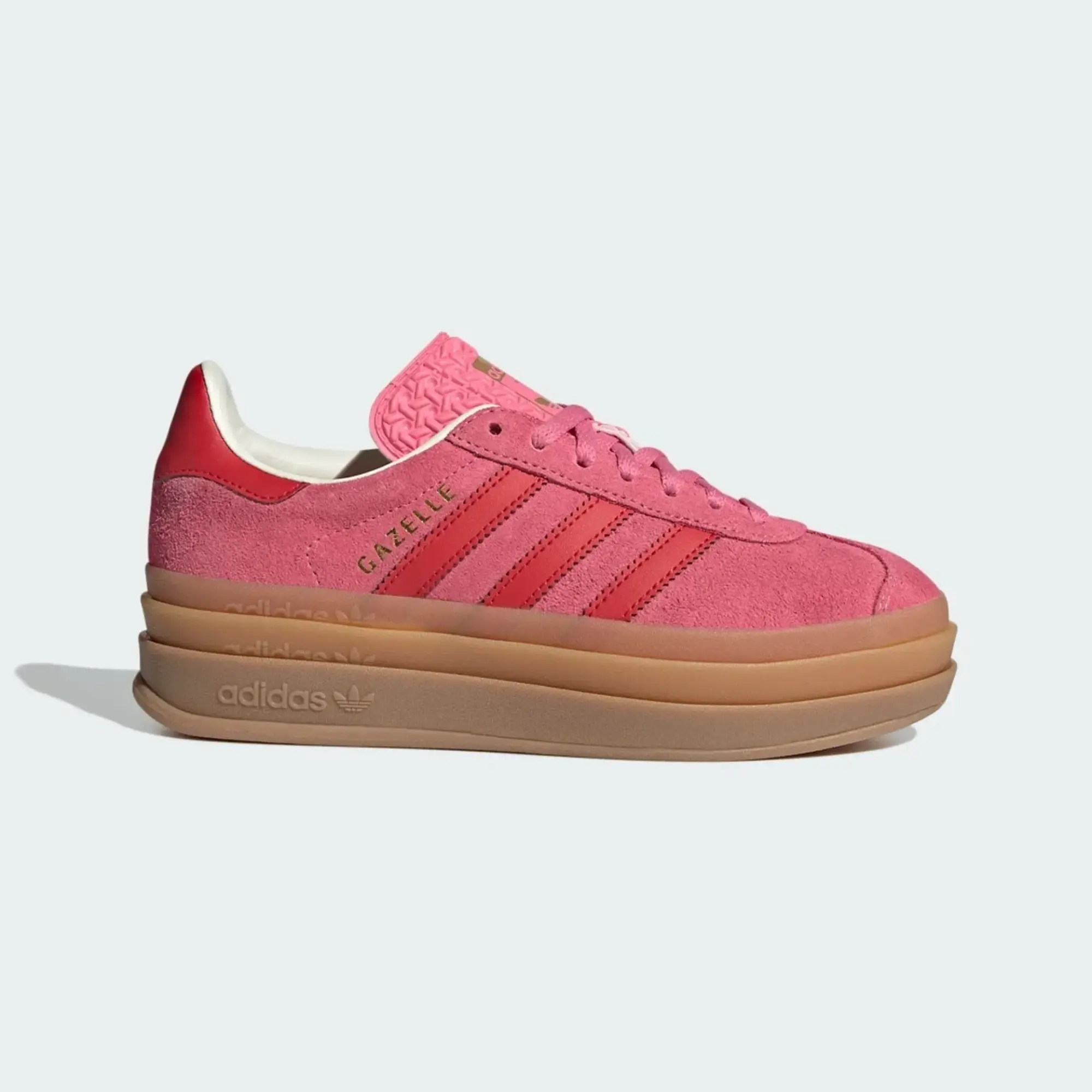 adidas Gazelle Bold Rose Tone Better Scarlet (GS) Kids' Sneakers, Youth Casual Shoes, Classic Retro Style, Pink and Red Colorway, Platform Sole, Comfortable Cushioned Footbed, Durable Rubber Outsole, Lace-Up Athletic Footwear for Everyday Wear