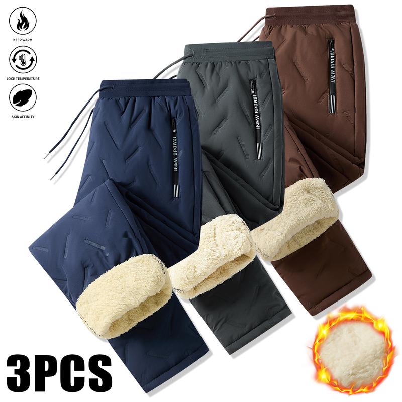 3 Pack Men's Thermal Pants - Heavyweight Fleece Lined Winter Trousers with Drawstring Elastic Waistband, Side Seam Zipper Closure, Can Be Worn Over or Underneath Cold Weather Apparel Suitable for Everyday & Office Work, Outdoor Activities
