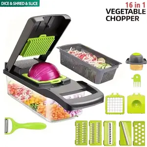 16-in-1 Multifunctional Vegetable Chopper, Vegetable Chopper & Fruit Salad Mandolin Slicer – Multi-Functional Food Dicer, Cutter, Peeler & Grater for Veggies, Fruits, Nuts & Herbs