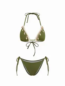 Cider Women's 2-Piece Bikini Set, Halter Neckline, Starfish Shell Accent, Knotted Tie-Side Design