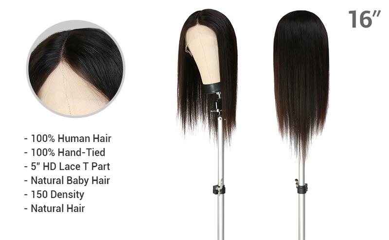 Celebrity 100% Virgin Human Hair HD Lace 5" T Part Wig Straight (12-24")