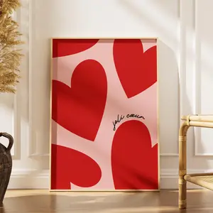 Abstract Heart Wall Art Print, Modern Red Heart Poster, Romantic Minimal Heart Artwork, Love Aesthetic Decor for Bedroom Living Room