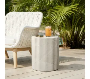 LuxenHome Faux Travertine MgO Outdoor Side Table, 17.72" Tall