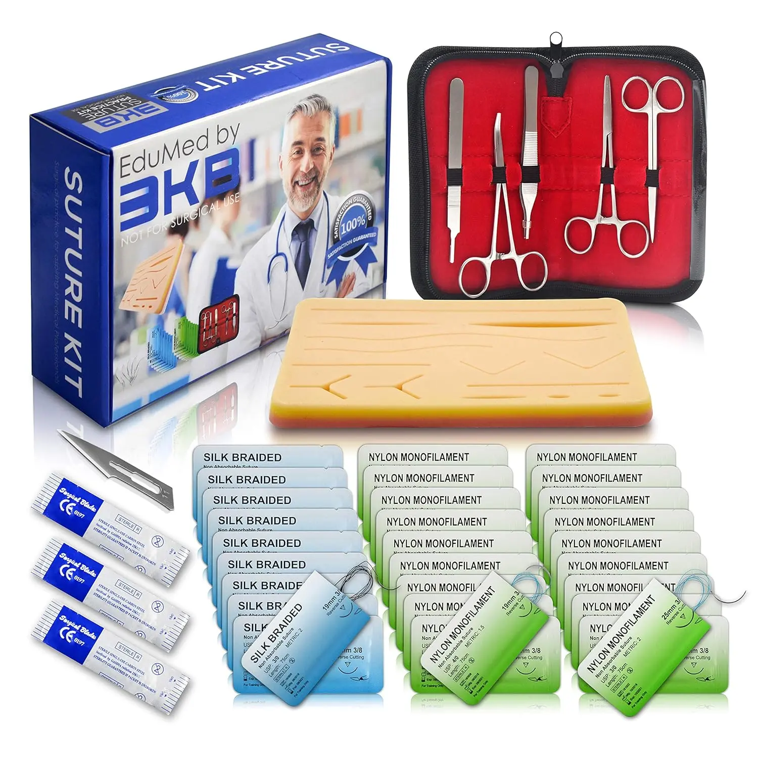 EduMed Suture Training Kit & Practice Pad for Skill Development, Reusable Training Set