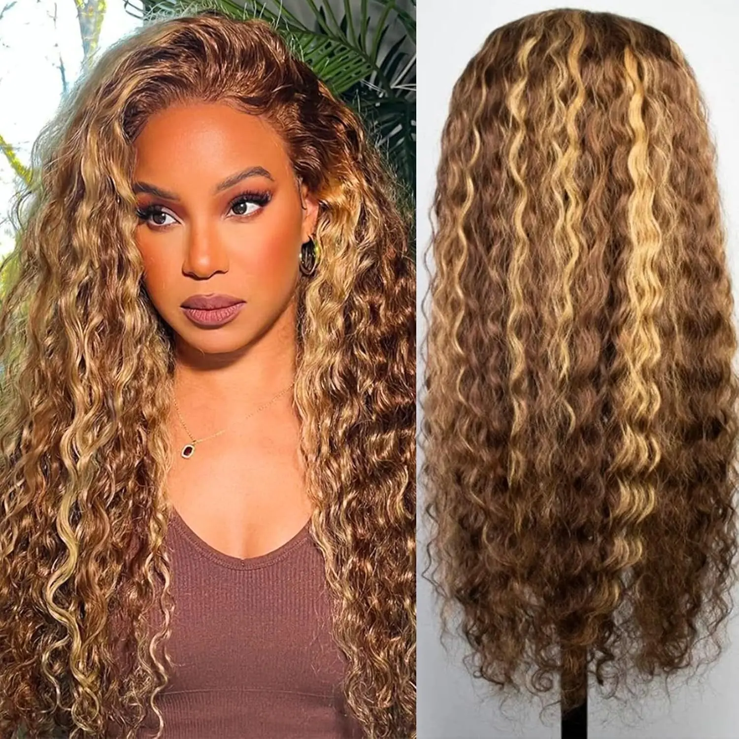 [NEW IN] P4/27 Highlight Ombre Color 360 Full Lace Frontal Water Wave Human Hair Wig Invisi-Strap Wear And Go Glueless Wig Pre Plucked