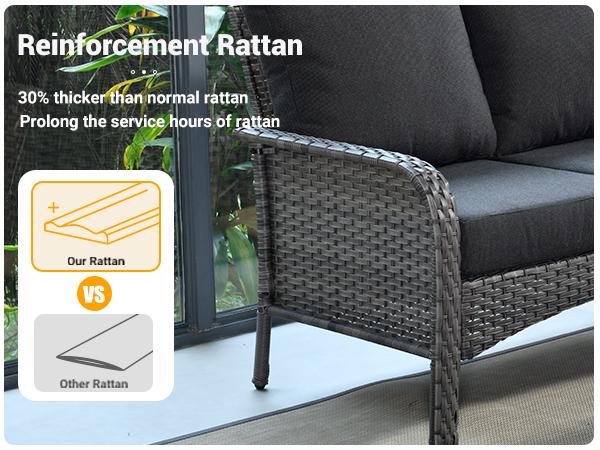 【2 Packages Shipping】Ovios 4 Pieces Patio Furniture Set, Outdoor Wicker Sofa with Coffee Table, Chairs, All Weather High Back Rattan Loveseat Couch with Comfy Cushions