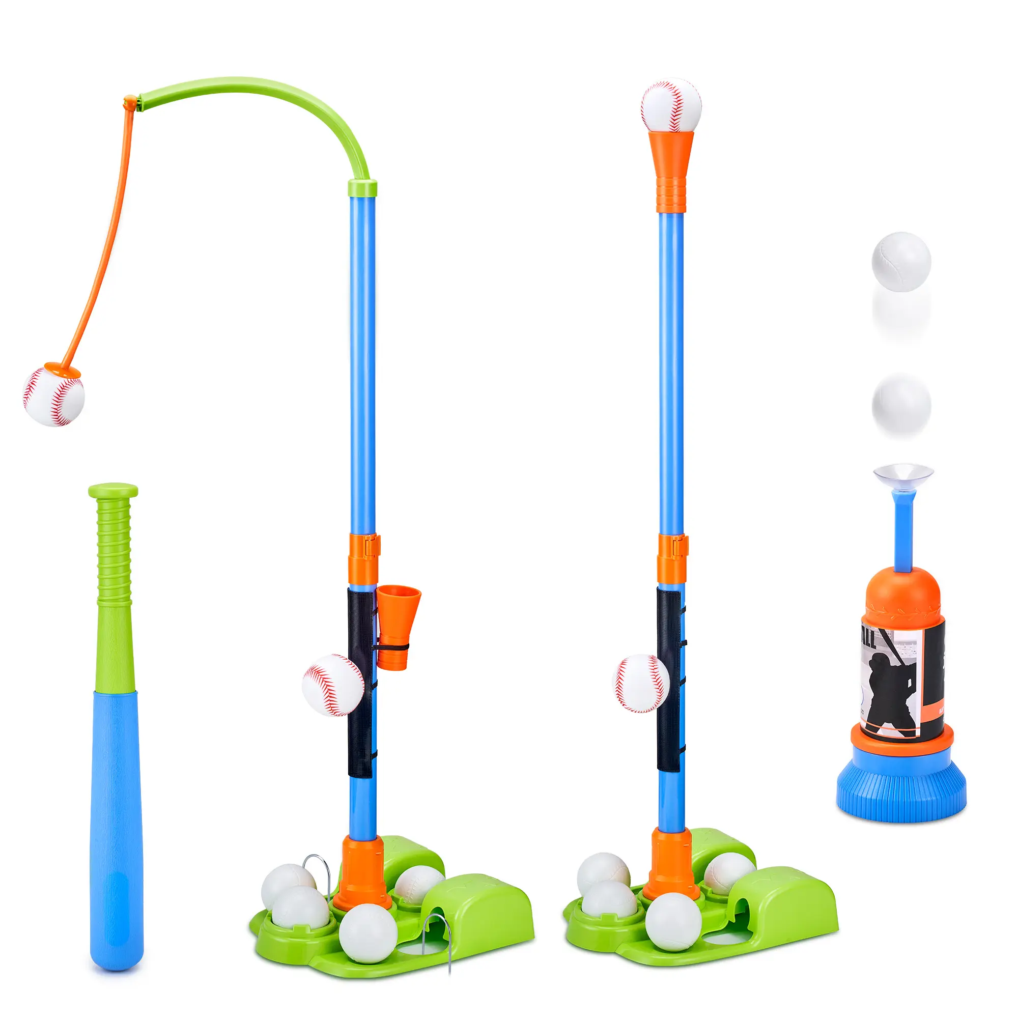 JoyCat Unisex 3-in-1 Backyard Baseball Set for Kids 4-12 Yrs - Kids Toys with 3 Unique Modes, Adjustable Height Stand, Hanging Tee, Impact-Resistant Launcher, Soft Ball Baseball Training Equipment