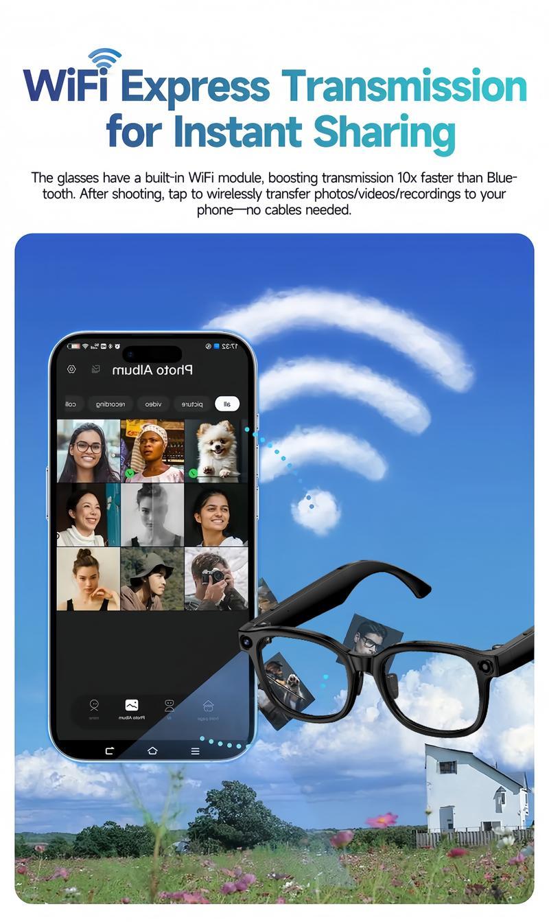 Smart AI Camera Glasses with 8MP Photochromic Lenses ,Button Touch Adjustment for Travel Outdoor Adventures Hands-Free Photography 160+Languages Real-Time Translation Bluetooth Wireless Wearable Video Recording UV Protection