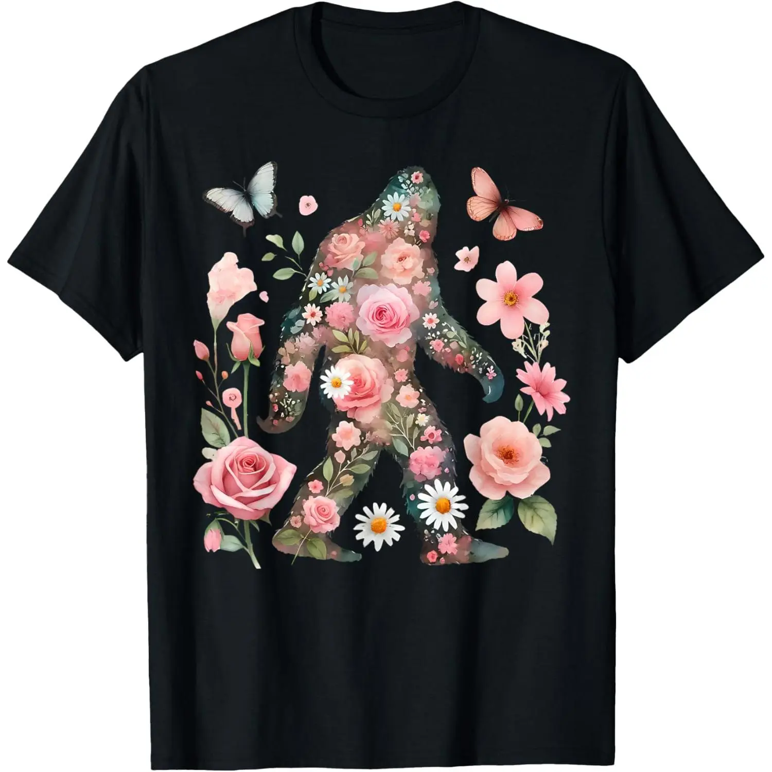 Floral Bigfoot Vintage Colorful Flowers Sasquatch Lover T-Shirt
