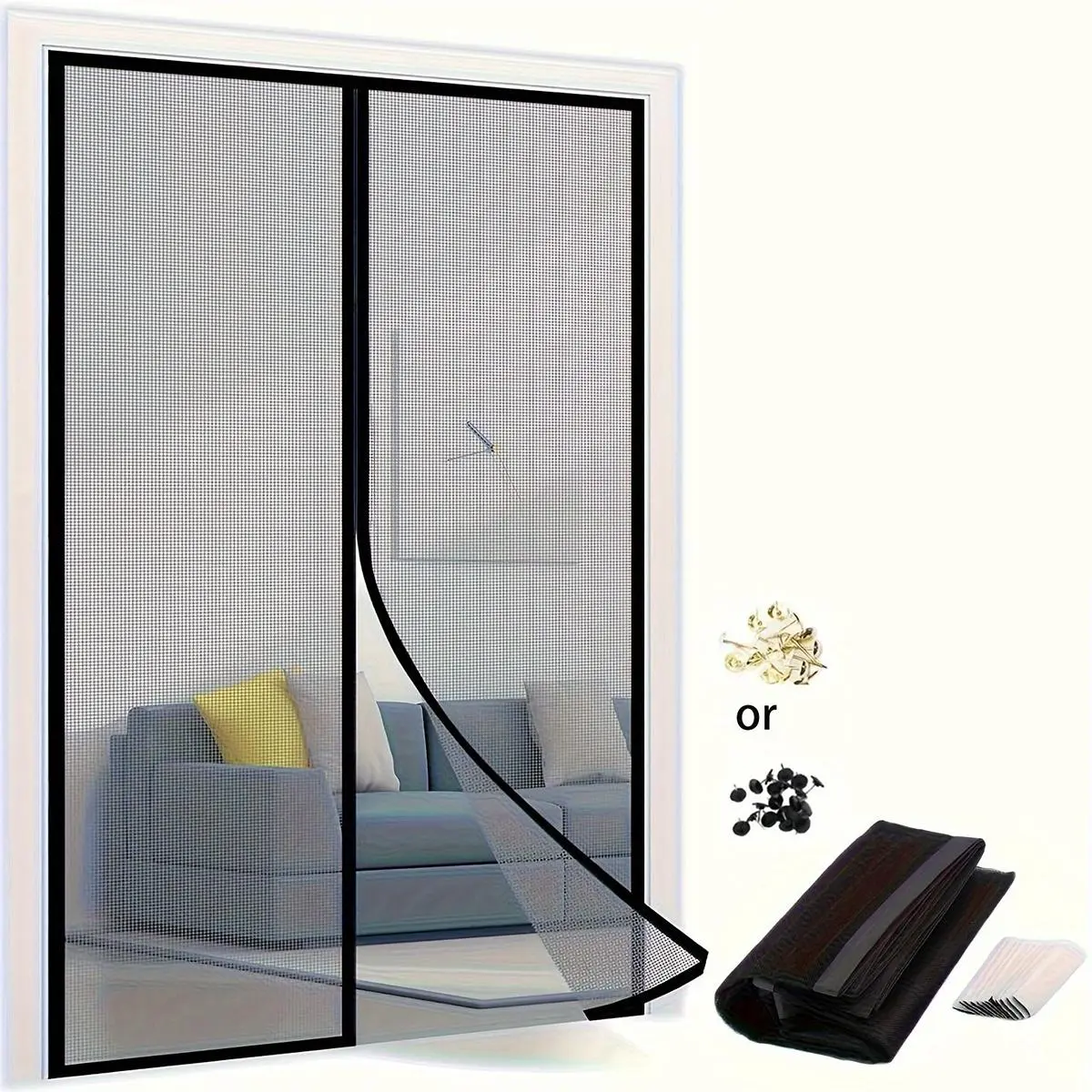 Screen Door, Self Sealing Mesh Partition for Keeps Bugs Out, Pet & Boys & Girls Friendly Screen Door, Easy Installation, Durable, Door Entrance, Door Hardware