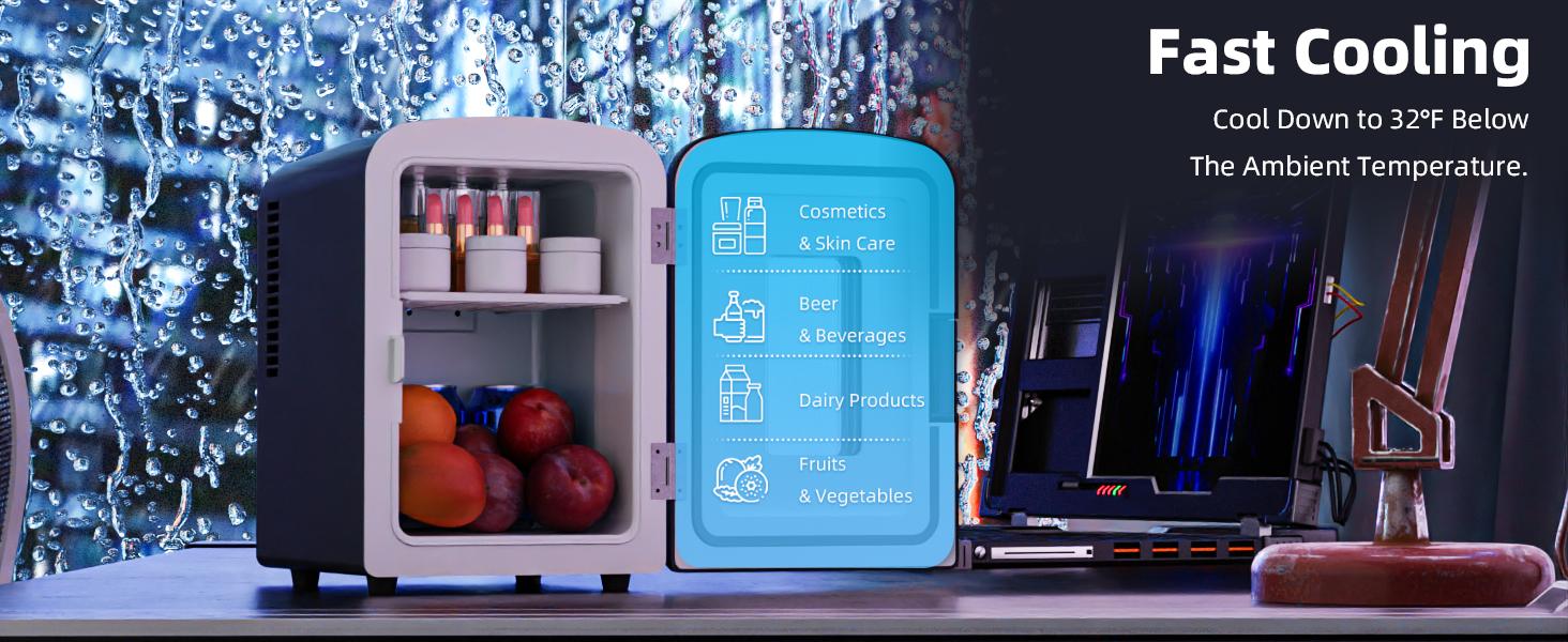 【TiktokShopSpringGlowUp】Antarctic Star 4L Mini Compact Refrigerator with Gaming Light: 6-Can Portable Cooler for Bedroom, Car, Office, Dorm - Cosmetics, Beverage & Food Storage (Black)
