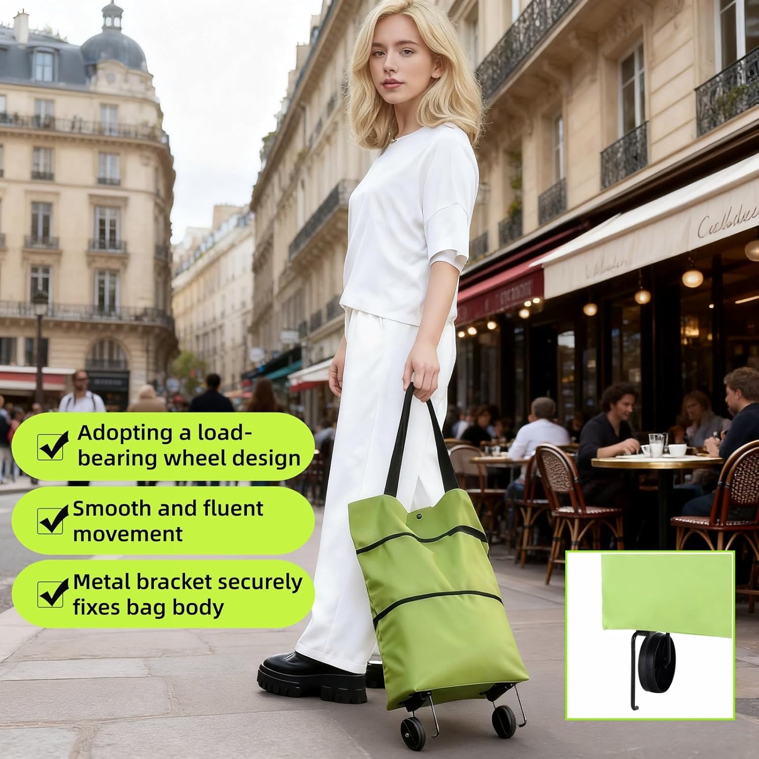 2-in-1 Foldable Shopping Cart with Wheels,Waterproof & Sturdy Grocery Bag Hand Truck, Collapsible Portable Rolling Tote for Supermarket,Laundry, lbs Capacity,Waterproof Oxford Fabric