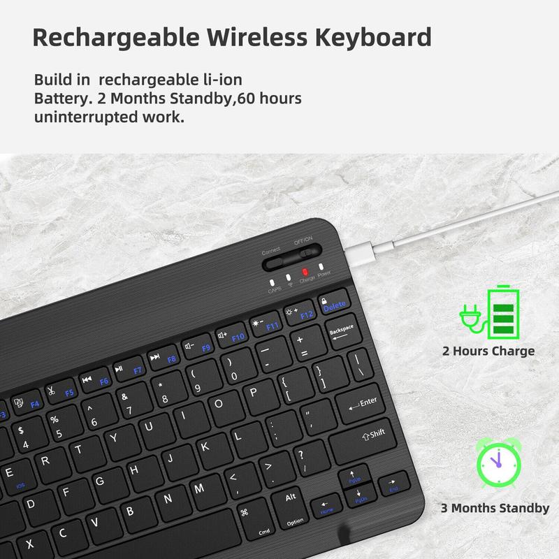 Rechargeable Bluetooth Keyboard and Mouse Combo, Universal Ultra-Slim Wireless Keyboard Mouse Set for Android Windows iPad iPhone Samsung Tablet Portable Compact Keyboard Set