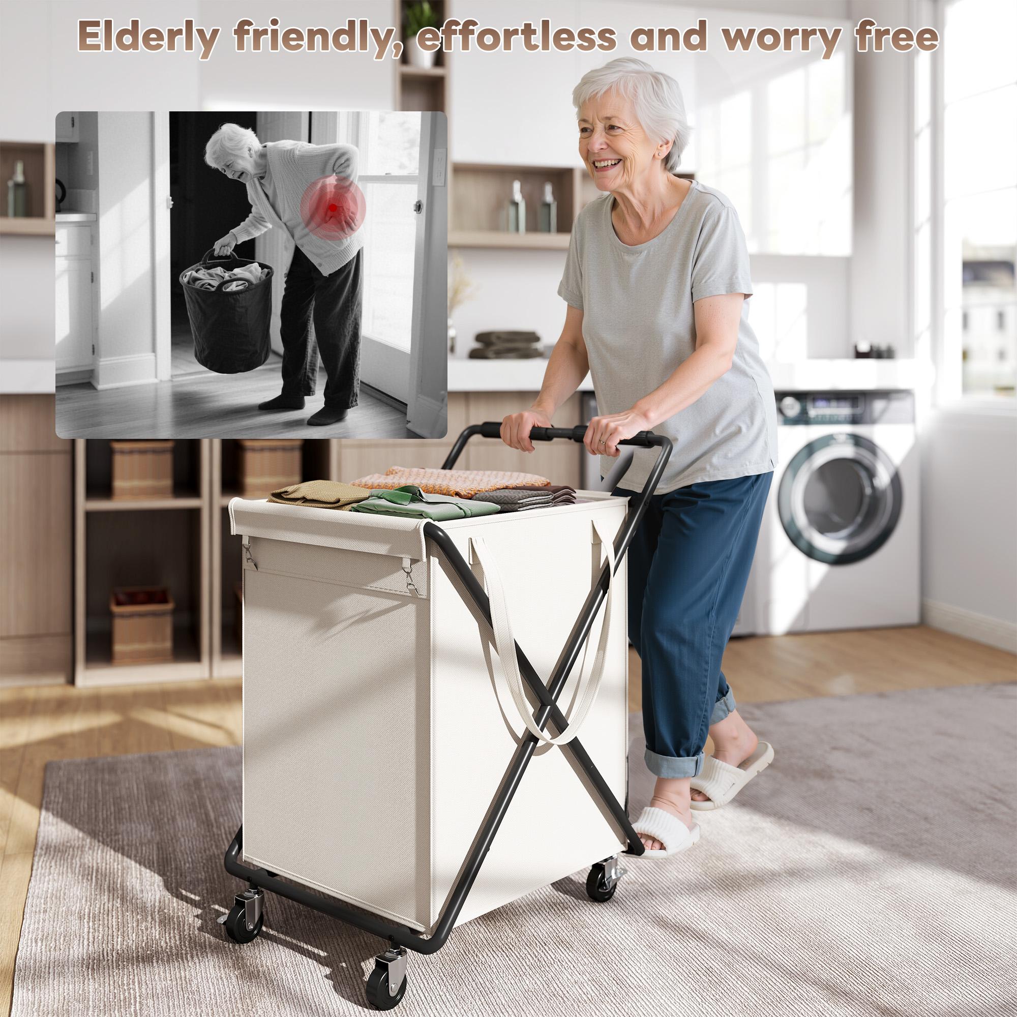 【Mom's SAVIOR】Raybee 170L/45 Gallons Rolling Laundry Basket With Wheels & Laundry Detergent Pocket,Extra Large Washable Laundry Hamper for Home & College Laundry room,Laundry Sorter