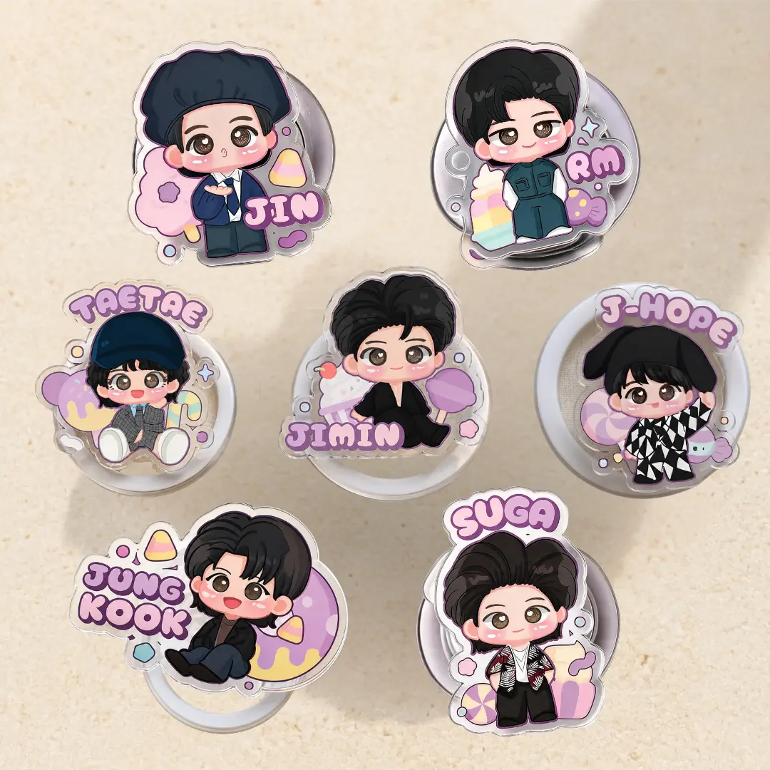 Bangtang Boys Full Collection Phone Grip - Cute Kpop Idol Acrylic Expandable Phone Stand & Grip Gift Set for All Smartphones