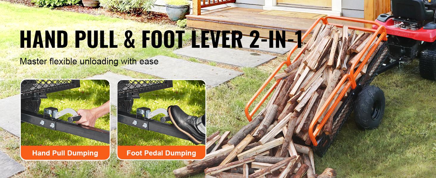 VEVOR Heavy Duty Steel ATV Dump Trailer, TikTokShopBlackFriday, 1500-Pound Load Capacity 15 Cubic Feet, Tow Behind Dump Cart Garden Trailer, with Removable Sides and 2 Tires, for Mowers, Tractors, ATV, UTV