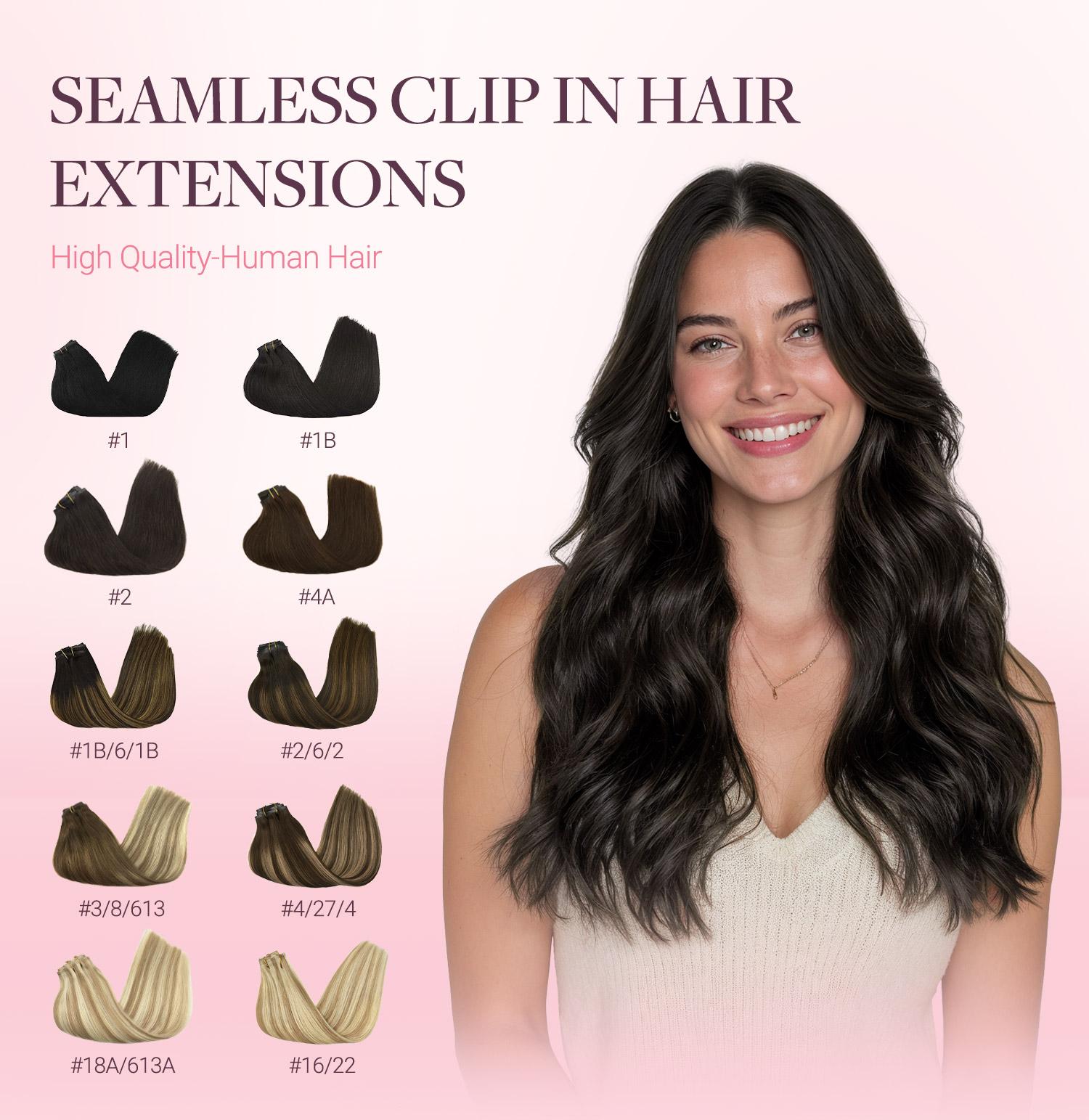 Seamless Clip in Human Hair Extensions 14-22 Inch Real Human Hair Clip Ins for Natural and Seamless Look Seamless Clip in Human Hair Extensions 14-22 Inch Real Human Hair Clip Ins for Natural and Seamless Look