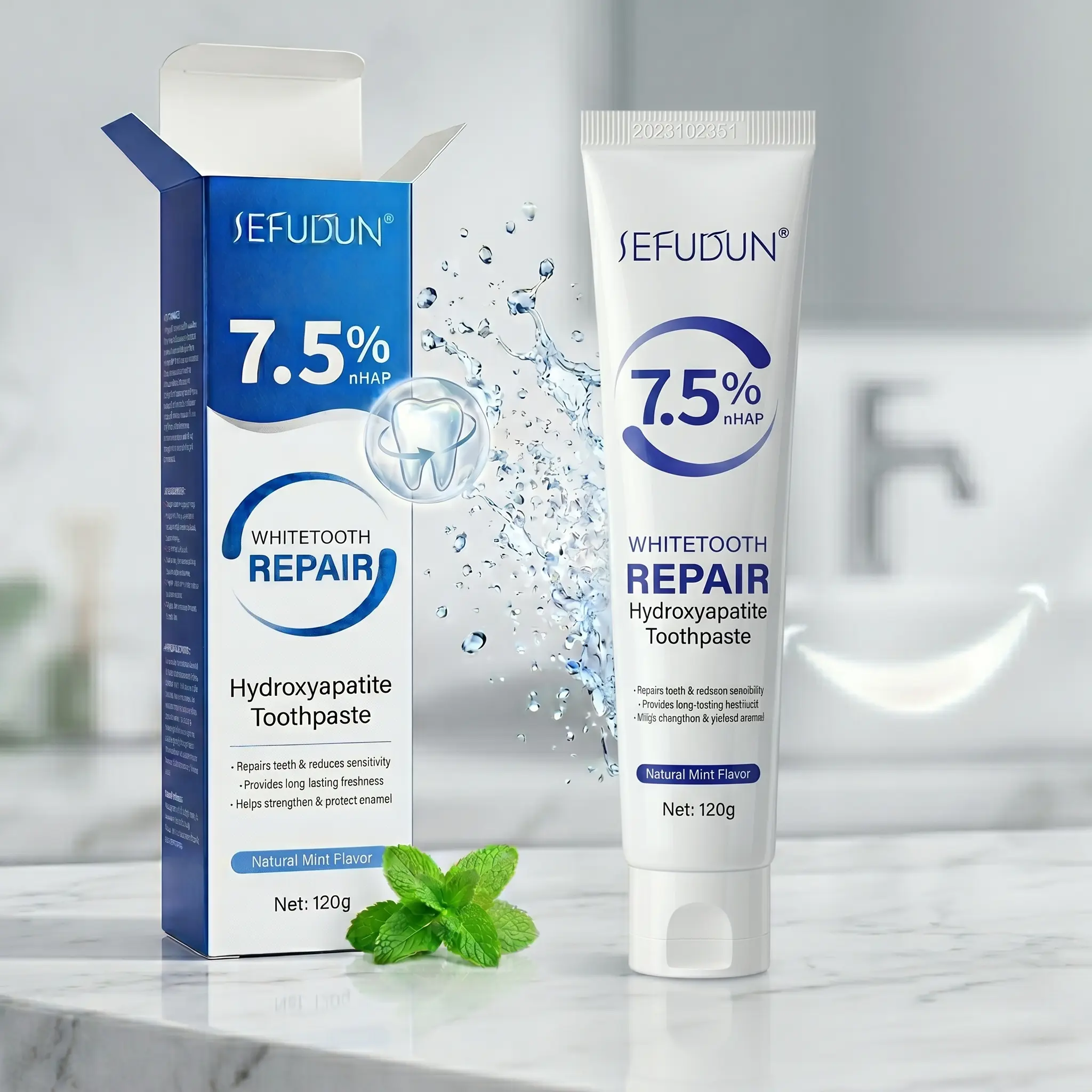 7.5% nHAP Hydroxyapatite Toothpaste - Remineralizing, Enamel Repair, Sensitive Teeth Care, Natural Mint Flavor, 120g Daily Care Toothpaste, Remineralizing Toothpaste