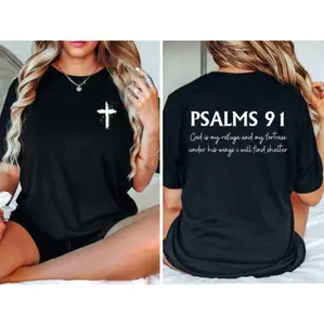 Psalm 91 Scripture T Shirt Faith Inspired Christian Apparel For Women Bible Verse Tee Comfortable Daily Wear Religious Clothing