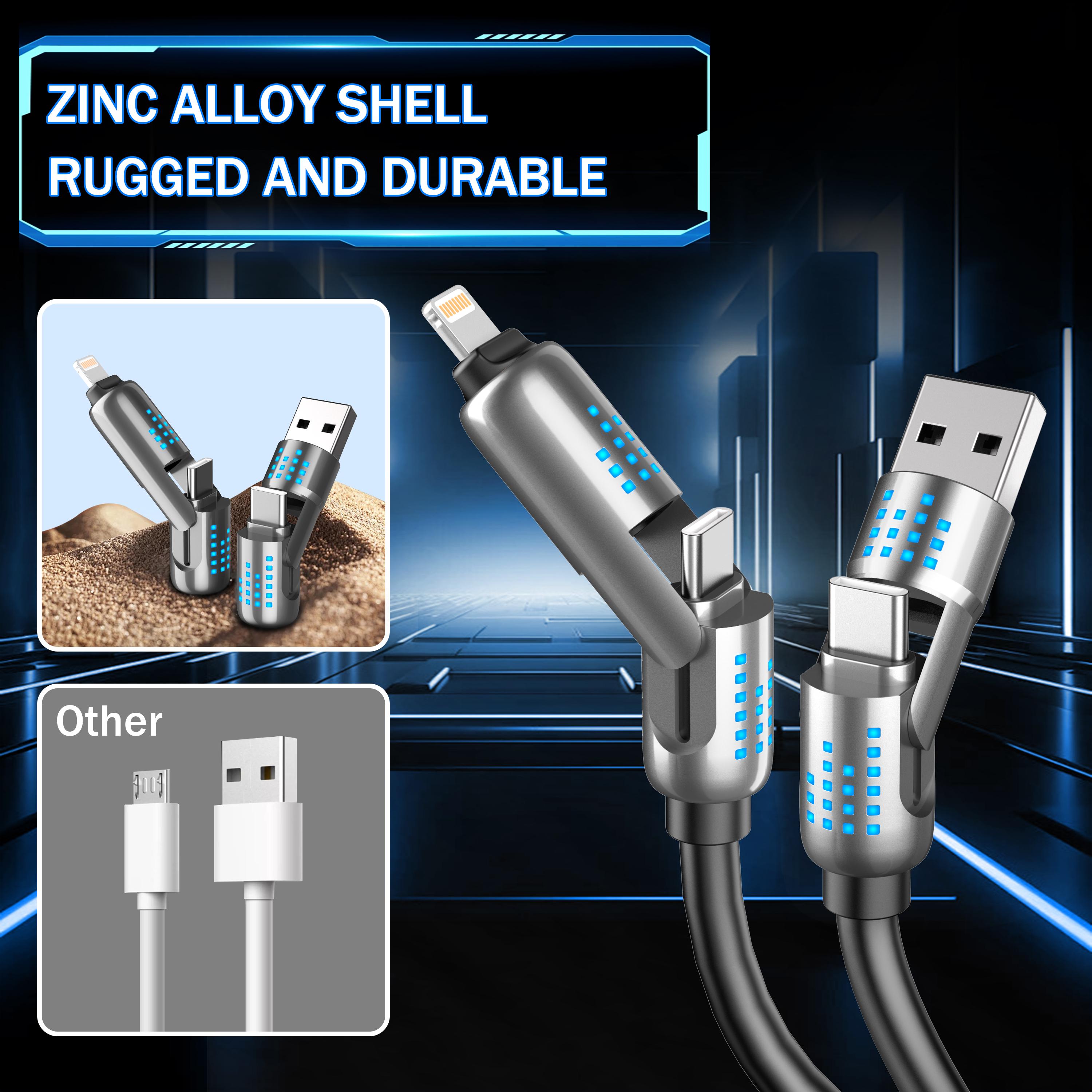 240W 4-in-1 USB-C Cable, PD 5A Fast Charging, Data Sync, USB-A, Type-C, Lightning,  Aluminum, Compatible with iPhone 16/15, iPad, Samsung, Laptops