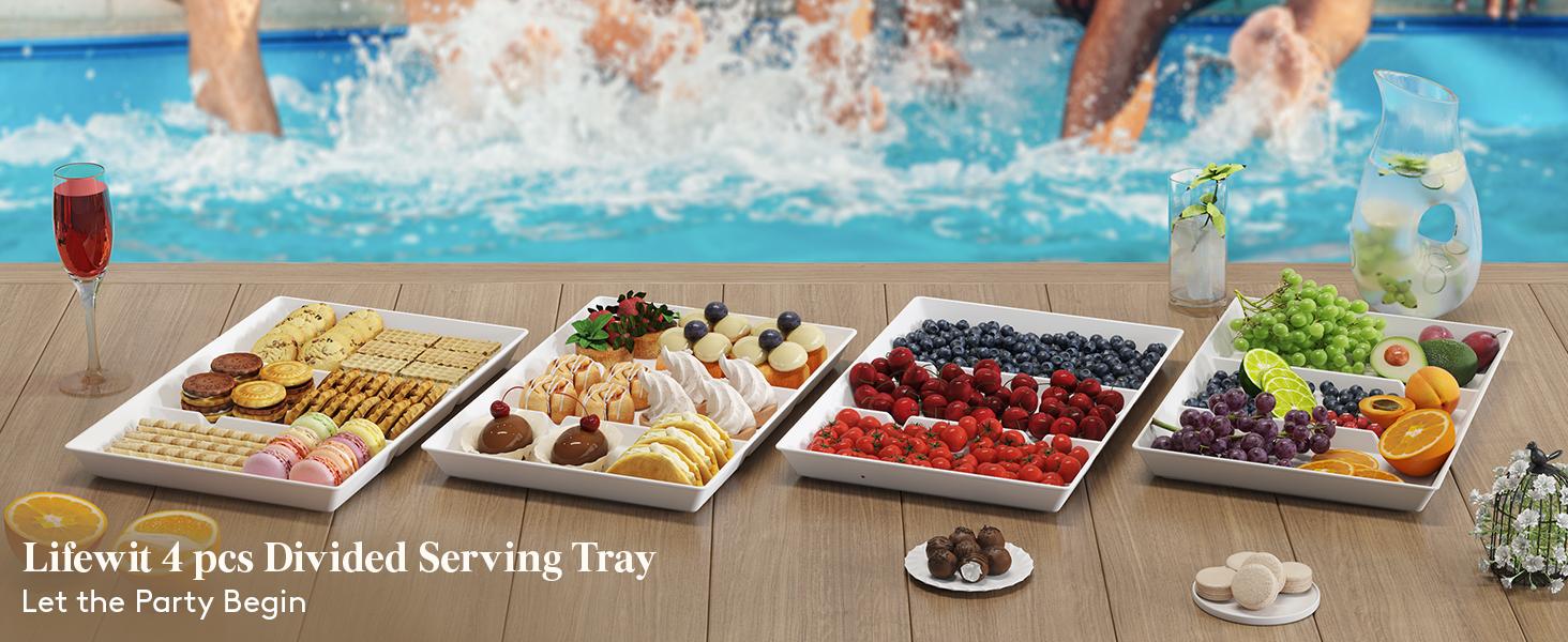 Lifewit Divided Serving Tray, Reusable Plastic Platter for Veggies, Snacks, Fruits, Cookies, and Desserts. Ideal for Parties and Kitchen
