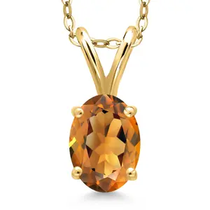 0.70 Ct Oval Orange Red Madeira Citrine 18K Yellow Gold Plated Silver Pendant with Chain