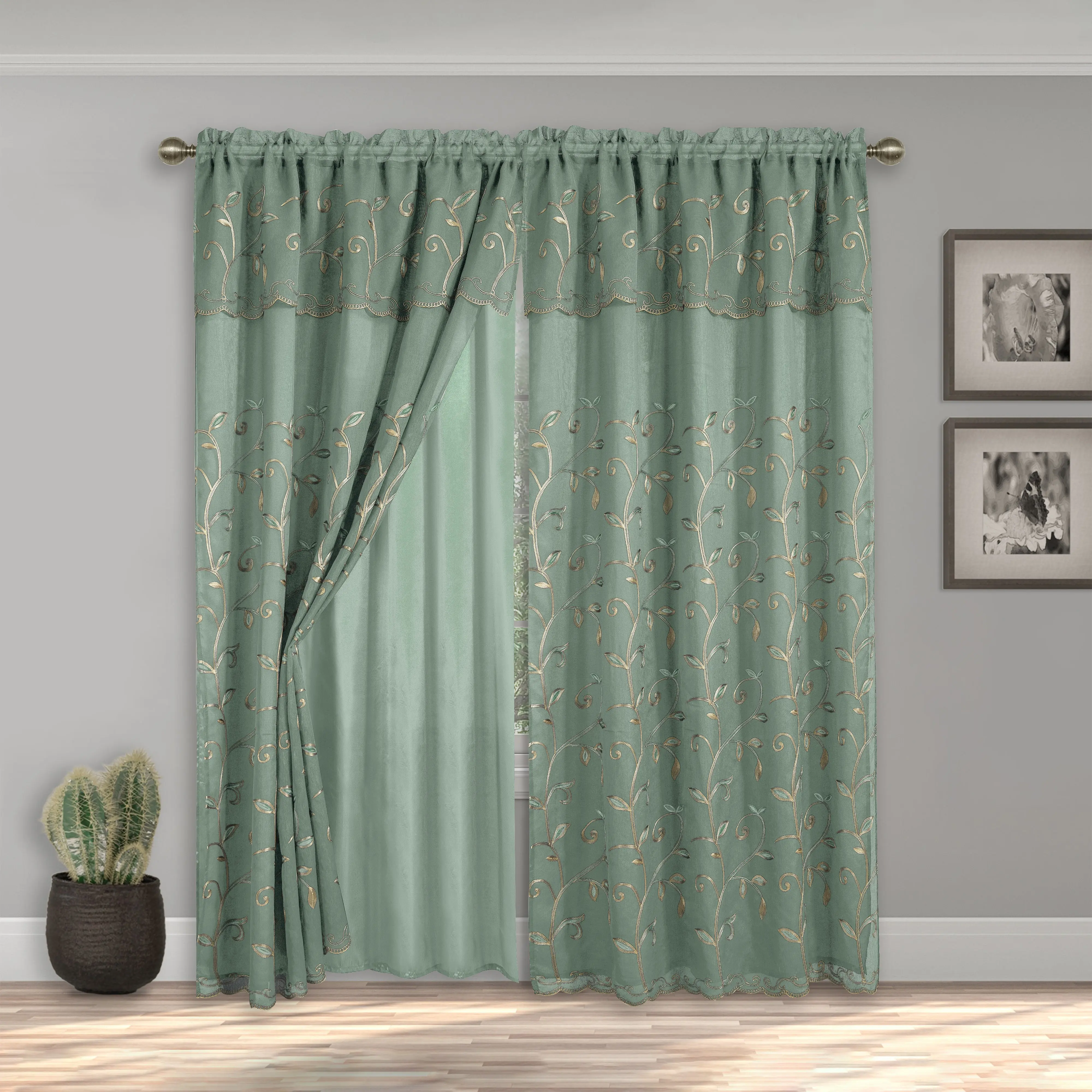 Elegant Comfort 2-Pack Lucia Curtain Panels with Attached Valance – Classic Rod Pocket Design, 54in W x 84in L Elegant Comfort 2-Pack Lucia Curtain Panels with Attached Valance – Classic Rod Pocket Design, 54in W x 84in L