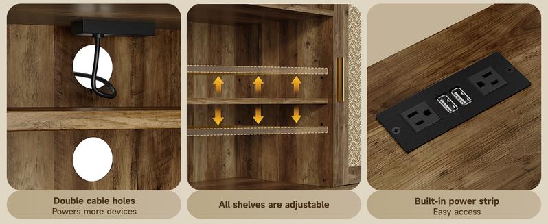 【Valentine's Day gift】ONBRILL TV Stand for 65 Inch TVs, Boho TV Consoles Cabinet with Power Outlet, Modern Entertainment Center for Living Room, Media Console with Doors and Shelves, 2 Cable Management Holes