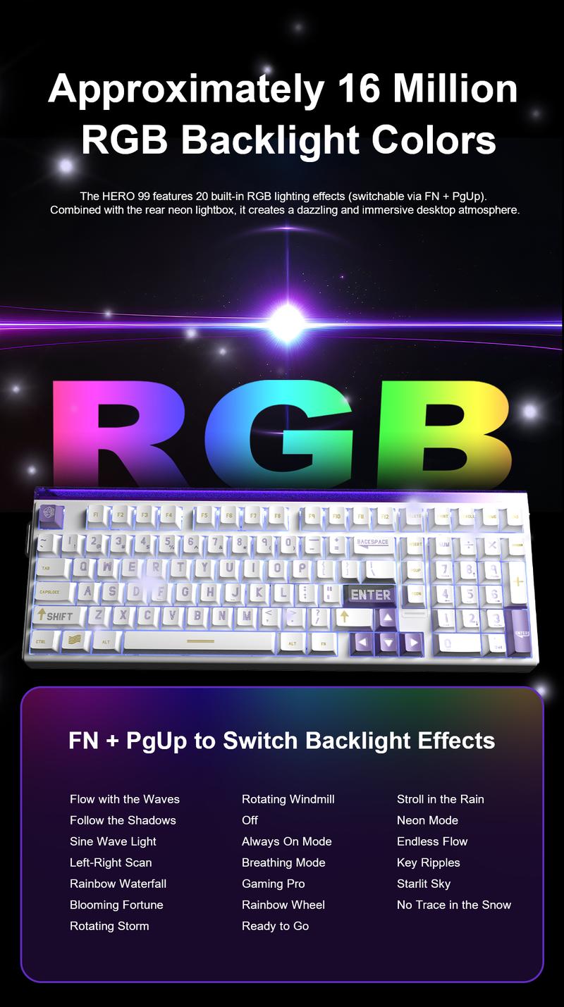 [New]AULA Hero 99 Hall Effect Mechanical Gaming Keyboard – Hero 68 Performance with Full-Size 99% Layout, 8K Hz, Magnetic Switches, RGB Light Box,PBT Keycaps