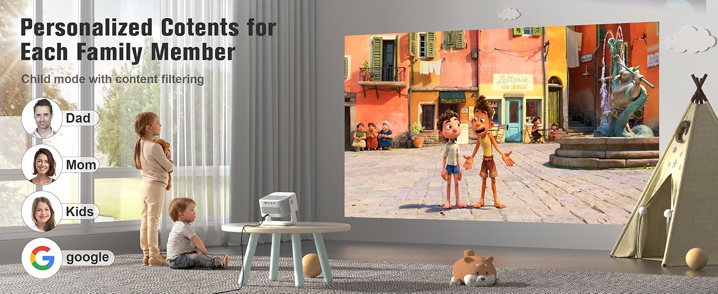【Google TV Smart Projector 】4K Smart Projector with WiFi and Bluetooth, VOPLLS 800 ANSI Outdoor Projector with Dolby/Auto Focus, Portable Movie Phone Gaming Wifi Projector for Bedroom/Home