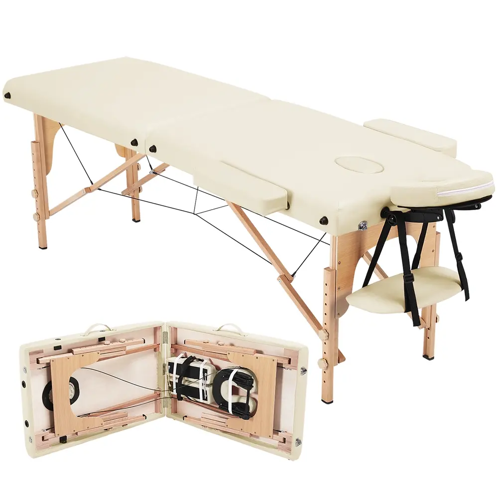 Costoffs Sturdy Wood Foam Massage Bed - Commercial Salon Equipment, 2-3 Section Multi-Section Foldable Spa Table with Faux Leather, Headrest, 2 Armrests, Adjustable Portable Hand Pallet & Storage for Eyelash Technicians,Nail Salon Furniture, Folding Legs,