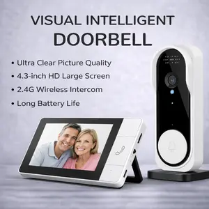 NT601A, Wireless Doorbell Camera, 4.3-inch Display Screen, Supports Real-time Indoor Monitoring, Wi-Fi Video Doorbell, Photo and Video Recording, Local TF Card Storage, Night Vision, Two-way Audio Communication, Touch Control, Rechargeable Battery.