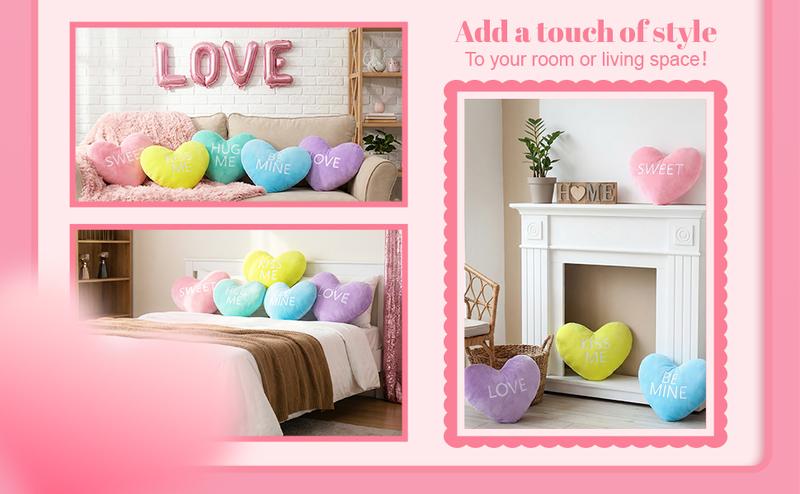 Valentines Pillows Gift 5 Pcs Heart Pillows with Love Letter Cute Plush Pillows Heart Shape Pillow Soft Throw Pillow with Romantic Atmosphere Conversation Gift for Couple Valentine's Day Party Anniversaries Dates for Home Living Sofa Bed Room Car Office