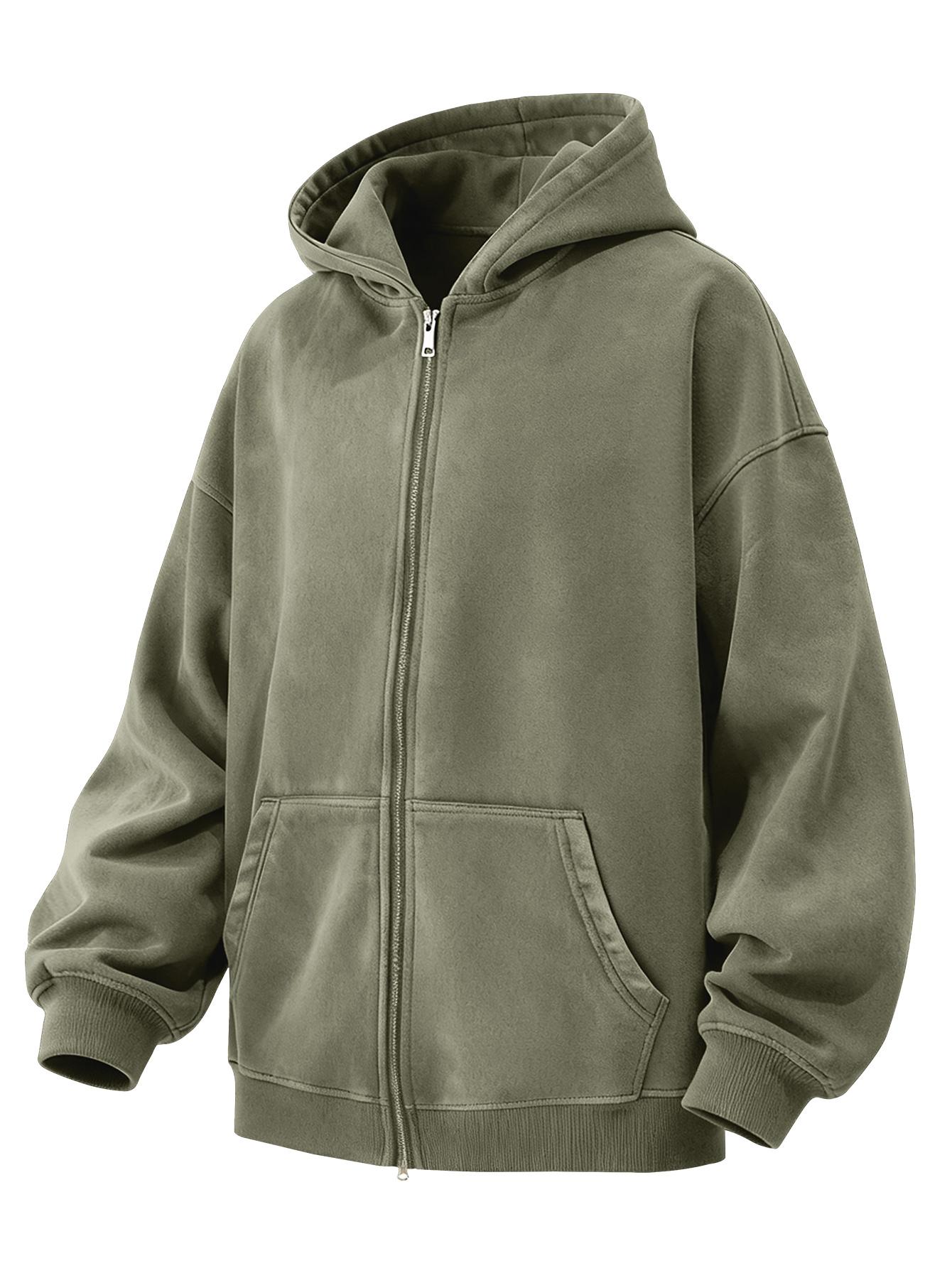 CCCMAI Men's Loose Fit Casual Windproof Zip-Up Hooded Jacket Sweatshirt in Polyester for Daily Commutes, Autumn Winter Outdoor Sports and Travel, Menswear Long Sleeve Coats Plain Tops