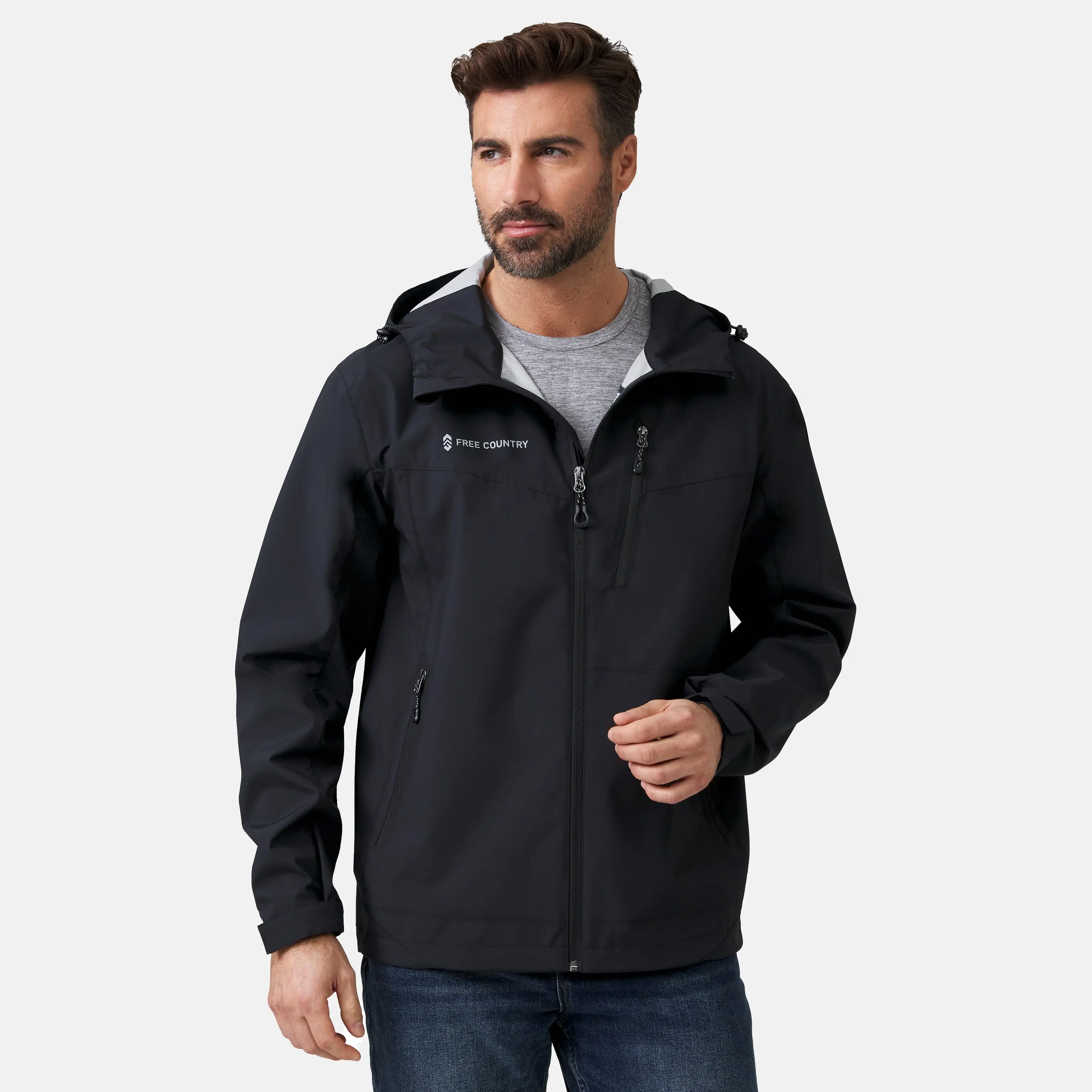 FREE COUNTRY Men's Hydro Lite X2O Status Rain Jacket - Lightweight Solid Waterproof Top with an Adjustable Hood, Tops, Menswear
