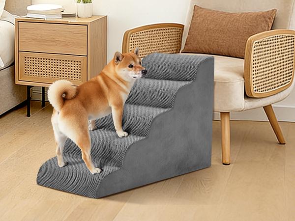 Dog Stairs Ramp for Small Dogs and Cats 5-Step Curved Pet Steps with High-Density Foam for Puppy and Older Cats Indoor Ramp Stairs for Couch High Beds Sofa Chairs Grey Dog Stairs Ramp for Small Dogs and Cats 5-Step Curved Pet Steps with High-Density Foam for Puppy and Older Cats Indoor Ramp Stairs for Couch High Beds Sofa Chairs Grey