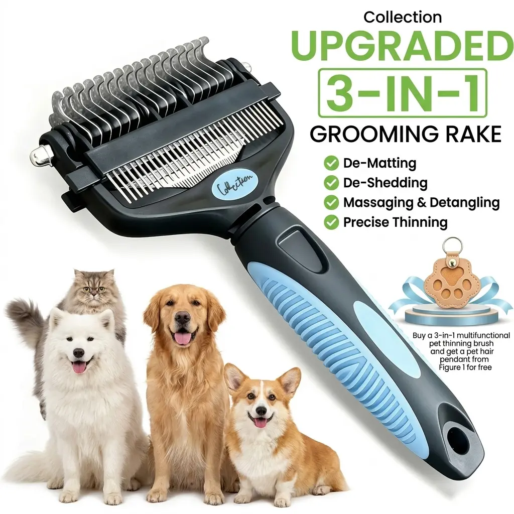 Double-Sided Deshedding Grooming Brush UndercoatRake, Dematting Tool, Grooming Accessories, Non-ScratchShedding Tools, 90% Reduction, Skin-Gentle Metal Combfor Dogs & Cats with Short/Long Hair, Deshedding Shedding Tools, Easy Grooming Shedding Tools