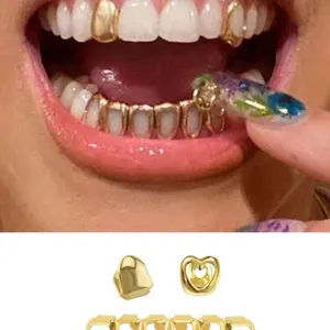 1 Set Hollow Heart Shaped Single Smooth Tooth Jewelry, Paired With 6-Tooth Fully Hollow Hip-Hop Tooth Jewelry, Carnival Accessory