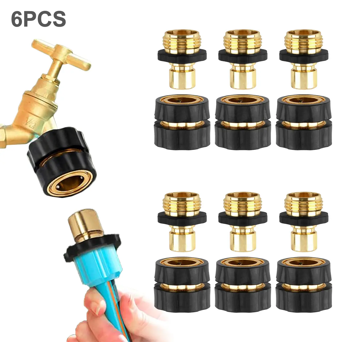 6PCS Metal Garden Hose Quick Connect Fittings Kit - 3/4" Male & Female Attachments, Easy Snap-On, Leak-Free Outdoor Adapters, Hose Attachment Watering Equipment for Home Improvement Garden Use, 3/4" Male & Female Fittings, 6 Pc