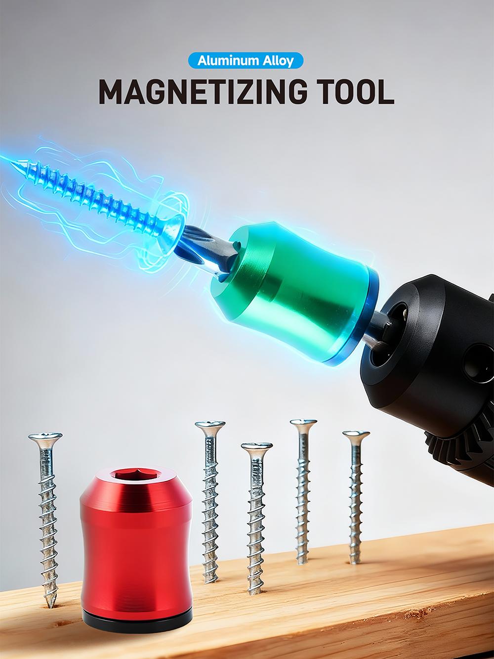 2PCS Strong Magnetic Screw Ring Set, Universal 1/4" (6.35mm) Hex Screwdriver & Drill Bit Magnetizer, Screw Holder with Bonus PH2 Bits