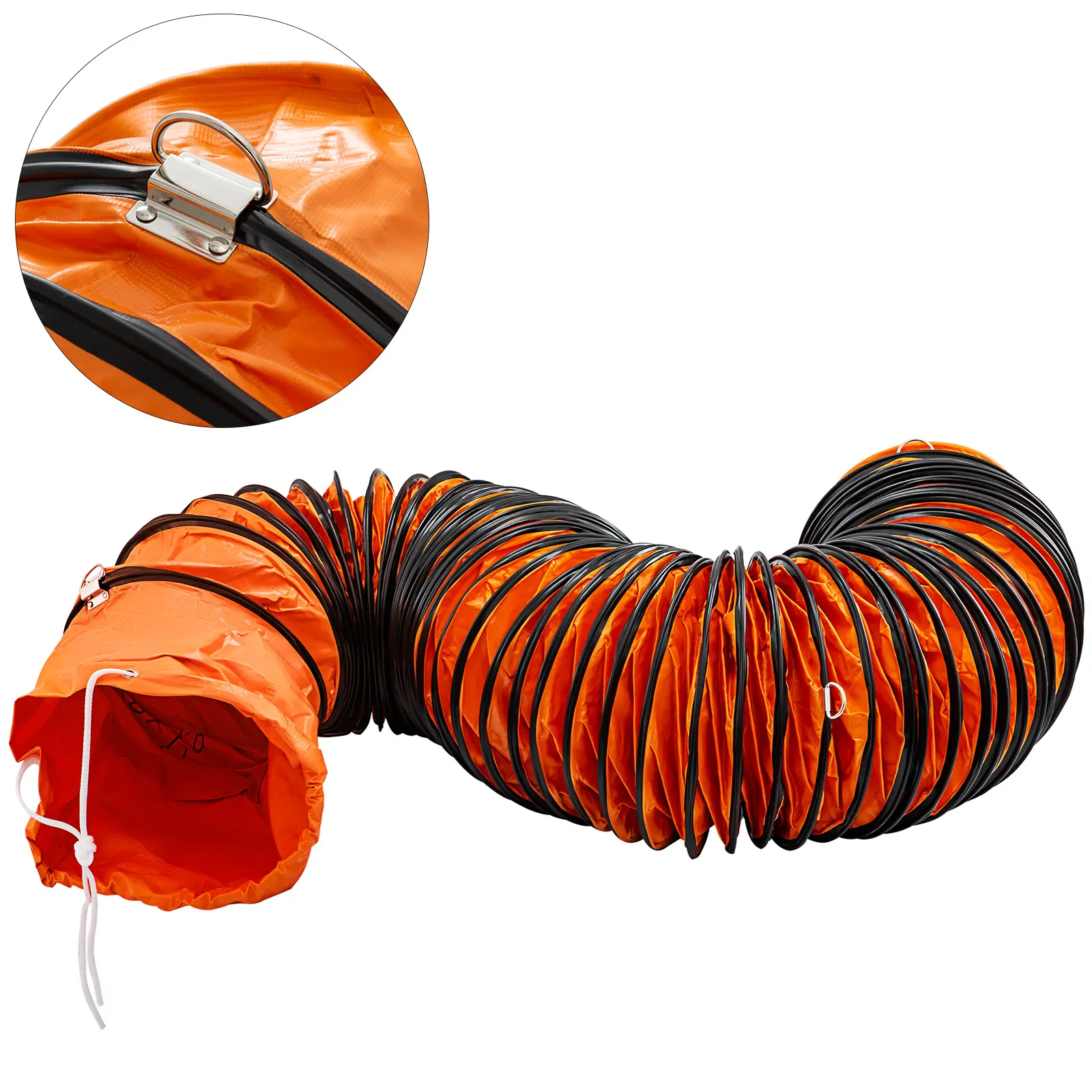 VEVOR 25ft PVC Flexible HVAC Ventilation Ducting Hose, 10 inch Exhaust Tube with Adjustable Ropes, Stainless Steel Parts, Carbon Wire Spring, for Utility Blowers, Duct Fans, Factories, Chemical Tunnels