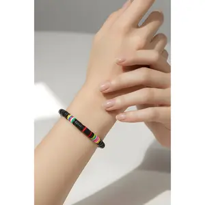 Heishi Vinyl Bead Stretch Bracelet - Colorful Rainbow Accent Boho Surfer Jewelry for Women & Teens