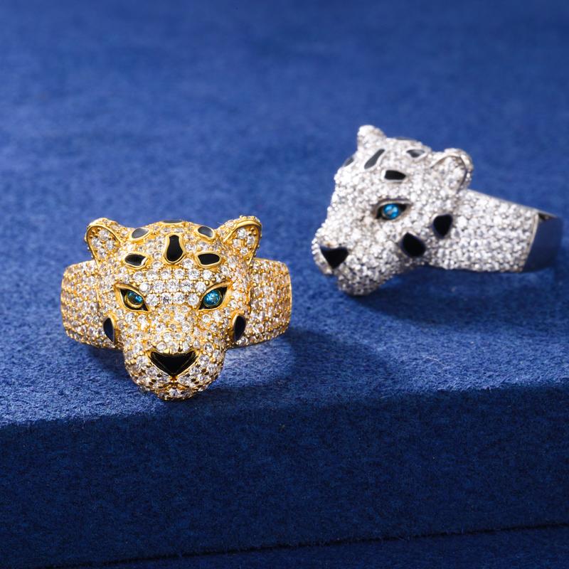 【#R519 】Leopard Ring UCCIYO Lab-Created Moissanite S925 Sterling Silver Moissanite Ring for Women Men Hip Hop Jewelry Gift