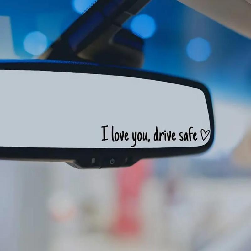 2pcs (black+white) I Love You Drive Safe Car Mirror Sticker, Car Rearview Mirror Decorative Sticker, Vinyl Decal, Car Accessories for Girls Women