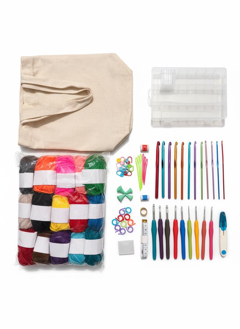 73-Piece Crochet Kit with Hooks, Knitting Needles, Yarn Balls & Tote Bag – Complete Beginner & Professional Set