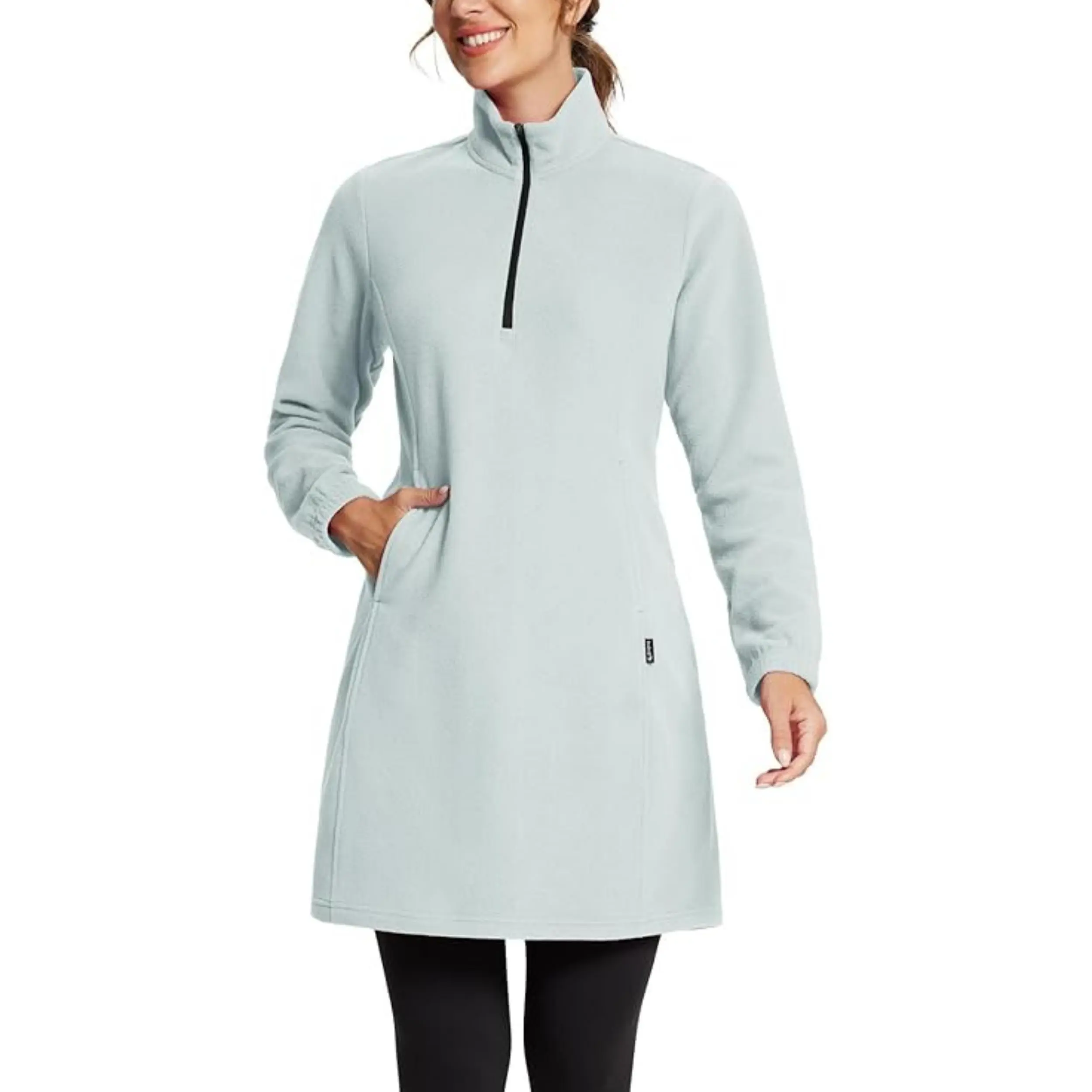 baleaf Women's Polar Fleece Tunic Dress, Cute Long Sleeve Quarter-Zip Pullover Sweatshirt with Kangaroo Pocket, Warm Gym Cover Up