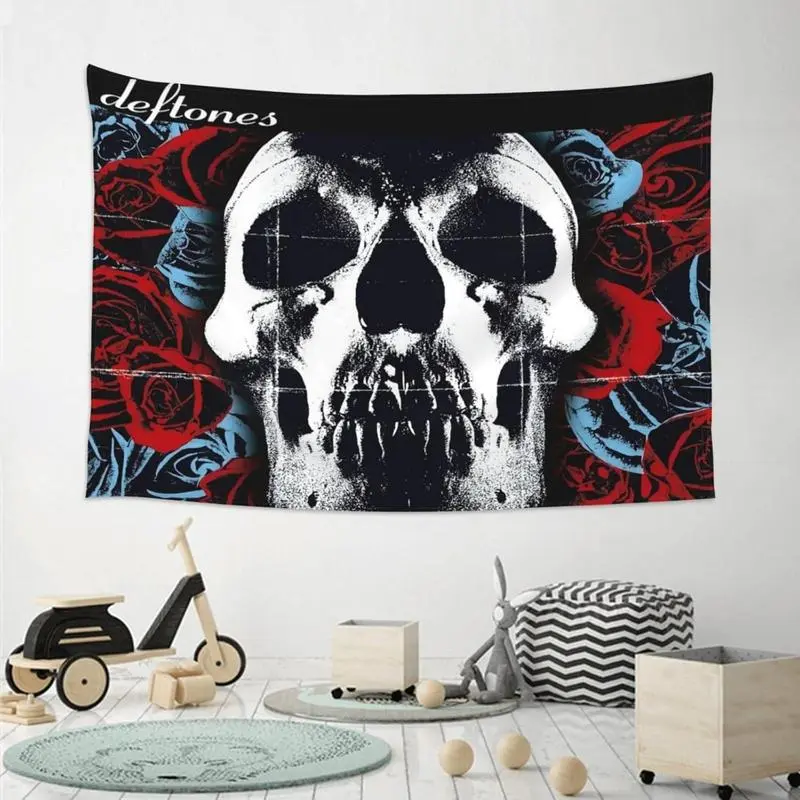 Custom Aesthetic TapestryDeftones Skull Art Polyester Tapestry, Smooth Wall Hanging for Bedroom, Living Room Home Decor, Party Photo Print Wall BlanketAnime Flag Letter Print Personalized Wall Decor Festival Background Hanging Cloth