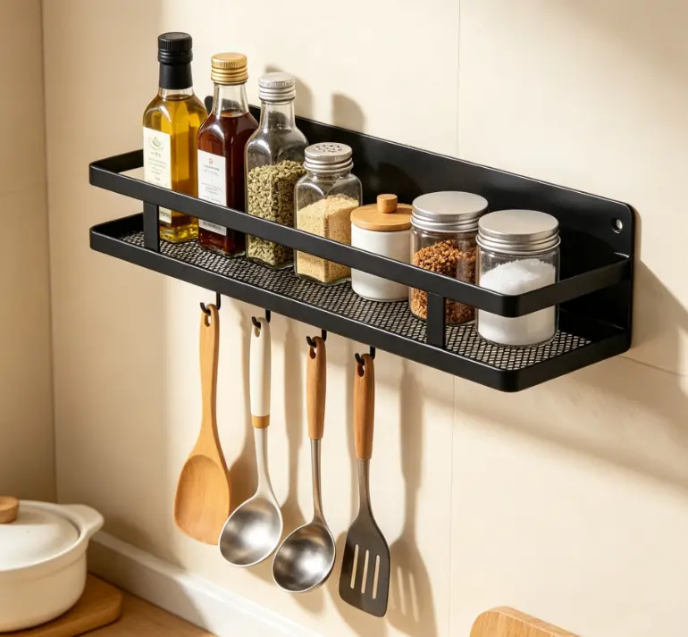 Magnetic Refrigerator Side Organizer, Metal Fridge Storage Shelf for Kitchen, Spice & Kitchen Accessory Storage