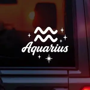Aquarius Zodiac Sign Symbol Vinyl Car Decal, Astrology Horoscope Symbol with Aquarius Name, Celestial Aesthetic Sticker for Cars, Laptops & Water Bottles, Perfect Gift for Aquarius Season & Air Signs